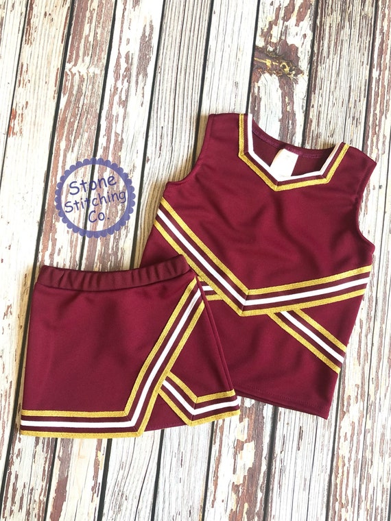 Red and gold cheer uniforms hot sale