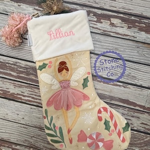 Personalized ballerina stocking, embroidered stocking, first Christmas stocking, Baby's First Christmas, girl stocking, dance stocking