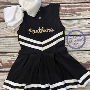 black & gold cheer uniform, customized cheerleading uniform, black and white cheer, toddler cheer uniform, black and gold baby cheer uniform