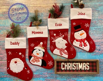 family stocking set, snowman stockings, monogrammed stocking set, matching stocking set, reindeer stocking, penguin stocking