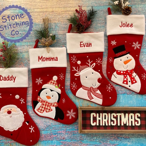 family stocking set, snowman stockings, monogrammed stocking set, matching stocking set, reindeer stocking, penguin stocking