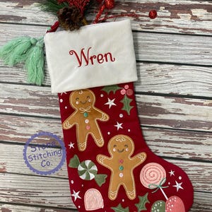 Personalized gingerbread stocking, embroidered stocking, first Christmas stocking, Baby&#39;s First Christmas, girl stocking, family stockings