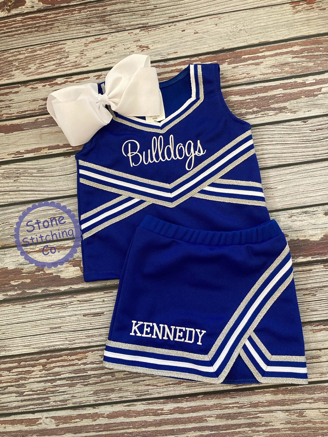 Blue & White Cheer Uniform, Customized Cheerleading Uniform, Girls
