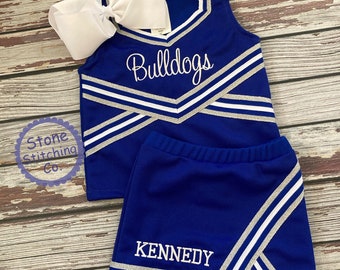 Blue & White cheer uniform, customized cheerleading uniform, girls cheer uniform, blue cheer uniform, toddler cheer uniform