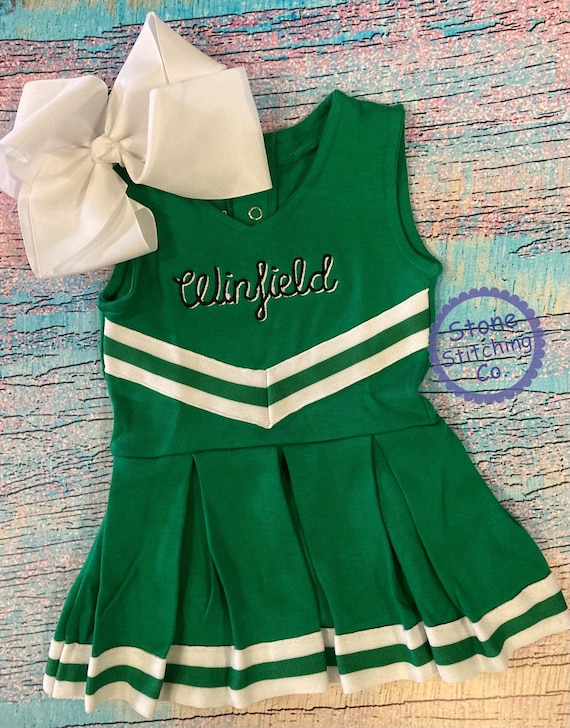 kelly green cheer uniform, customized cheerleading uniform, green white  cheer, toddler cheer uniform, green & black baby cheer uniform