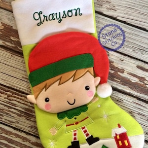 Personalized elf stocking, first Christmas stocking, Baby&#39;s First Christmas, boy christmas stocking, elf stocking, green elf stocking