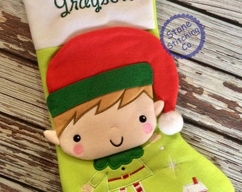 Personalized elf stocking, first Christmas stocking, Baby's First Christmas, boy christmas stocking, elf stocking, green elf stocking