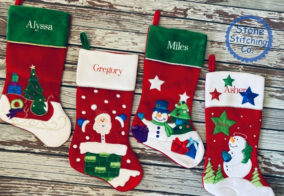 Personalized stocking, embroidered santa stockings, snowman stockings, family stocking set, monogrammed stocking set