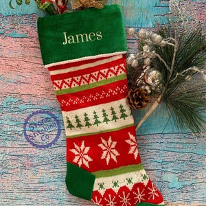 Reindeer christmas stocking, embroidered stocking, matching stocking set, classic stocking set, family Christmas stockings
