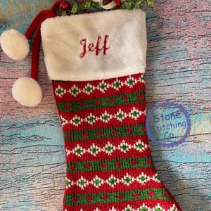 red & green stocking, traditional christmas stocking, red christmas stocking, personalized christmas stocking, green christmas stocking