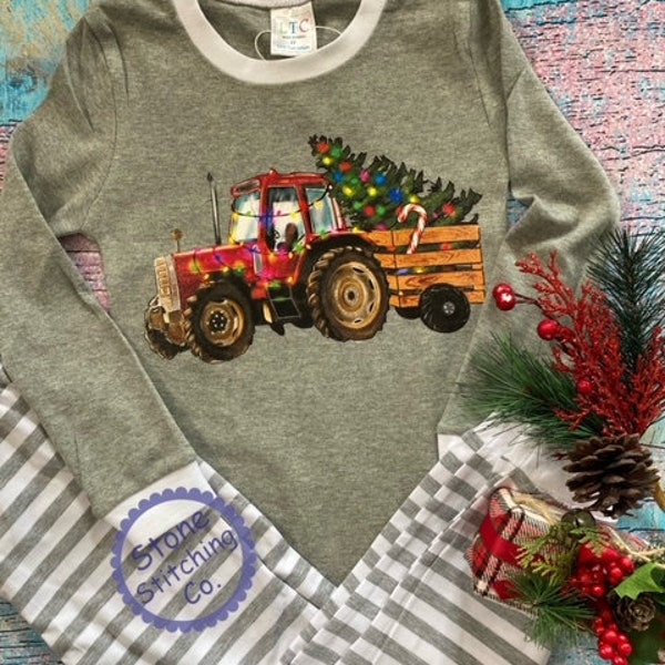 personalized Christmas tractor pajamas, Christmas Pjs, tractor pajamas, Christmas jammies, twin christmas pajamas, matching christmas pjs