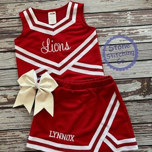 red & white cheer uniform, customized cheerleading uniform, girls cheer uniform, red and white cheer uniform, toddler cheer uniform