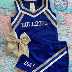 Blue & White cheer uniform, customized cheerleading uniform, girls cheer uniform, blue cheer uniform, toddler cheer uniform