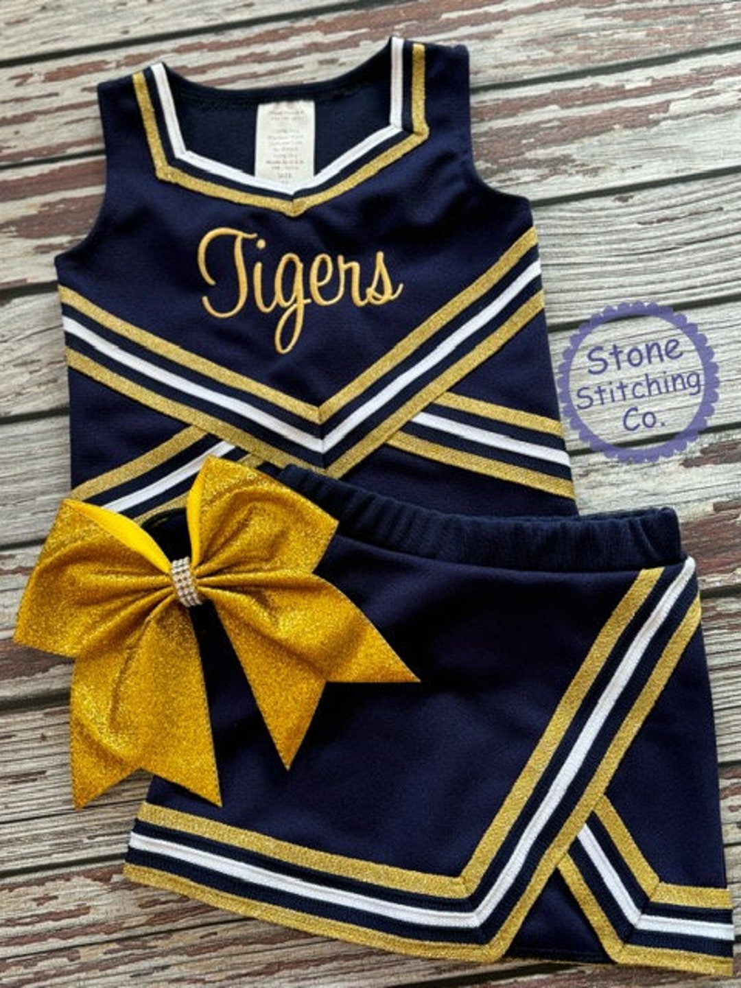 Navy Gold Cheer Uniform Customized Cheerleading Uniform Girls Cheer Uniform Navy Cheer Uniform Toddler Cheer Uniform Navy Gold Cheer Etsy