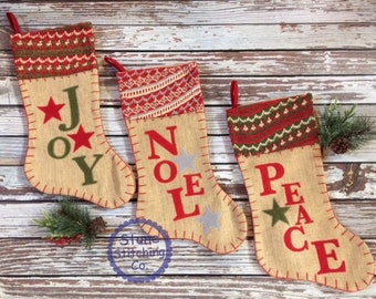 rustic stocking, burlap stocking, burlap christmas, personalized Christmas stocking, burlap stocking set