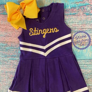 purple & gold cheer uniform, customized cheerleading uniform, purple and white cheer, toddler cheer uniform, purple baby cheer uniform