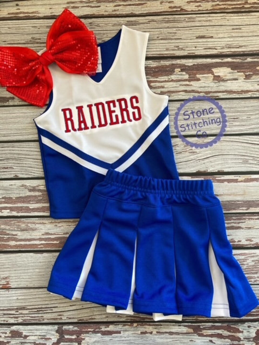 Red & Blue Cheer Uniform, Customized Cheerleading Uniform, Girls Cheer
