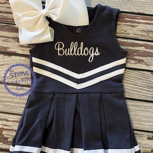 navy & white cheer uniform, customized cheerleading uniform, navy cheer costume, toddler cheer uniform, navy and white baby cheer uniform
