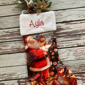 SALE! Santa stocking, embroidered santa stockings, vintage santa stockings, family stocking set, monogrammed stocking set