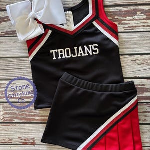 red & black cheer uniform, customized cheerleading uniform, girls cheer uniform, red cheer uniform, toddler cheer uniform