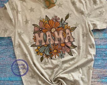 Retro mama t-shirt, Cute mama shirt, mama star shirt, mother's day shirt, floral mother's day shirt, mama t-shirt, new mom shirt