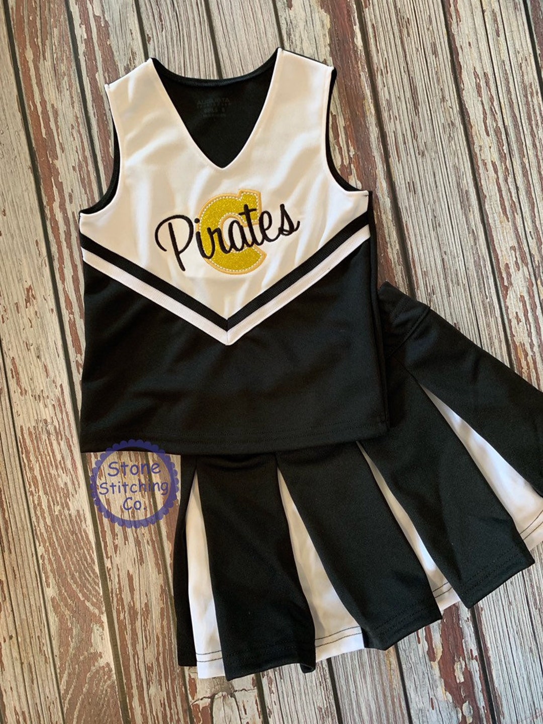 Black & Gold Cheer Uniform, Customized Cheerleading Uniform, Girls