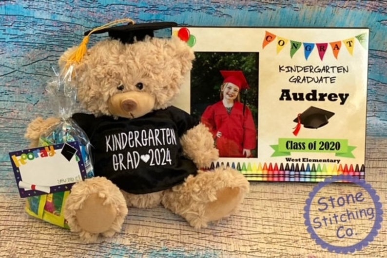 Kindergarten graduation bear, kindergarten grad, kindergarten grad gift, pre-k graduation gift, pre-k graduation bear, graduation frame image 1