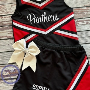 red & black cheer uniform, customized cheerleading uniform, girls cheer uniform, red cheer uniform, toddler cheer uniform