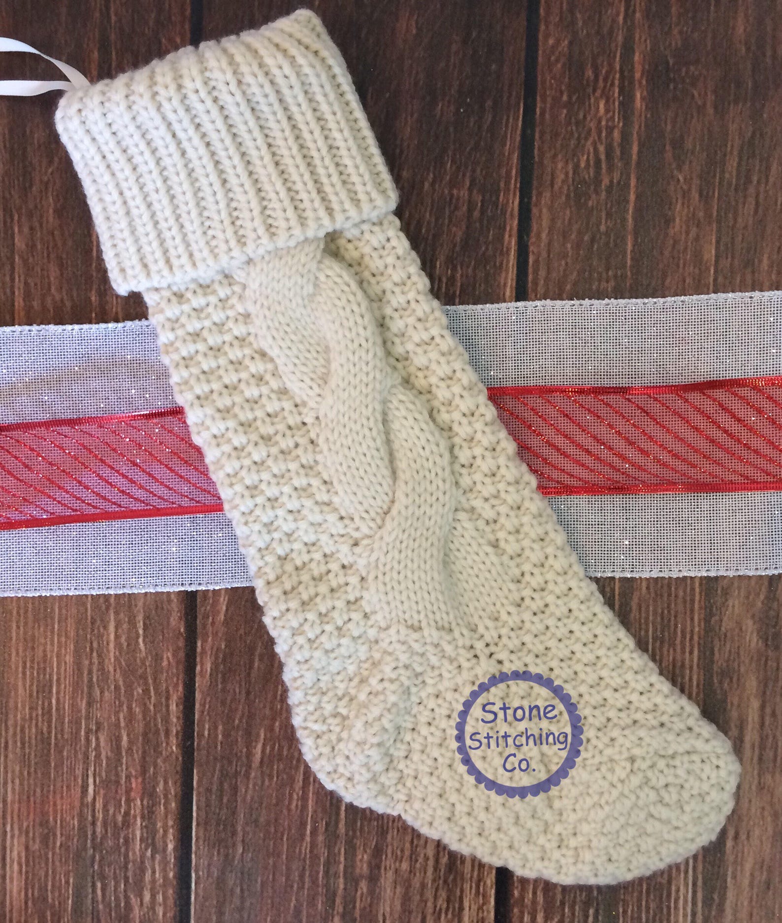 Personalized Stocking Embroidered Stocking White Cable Knit Etsy