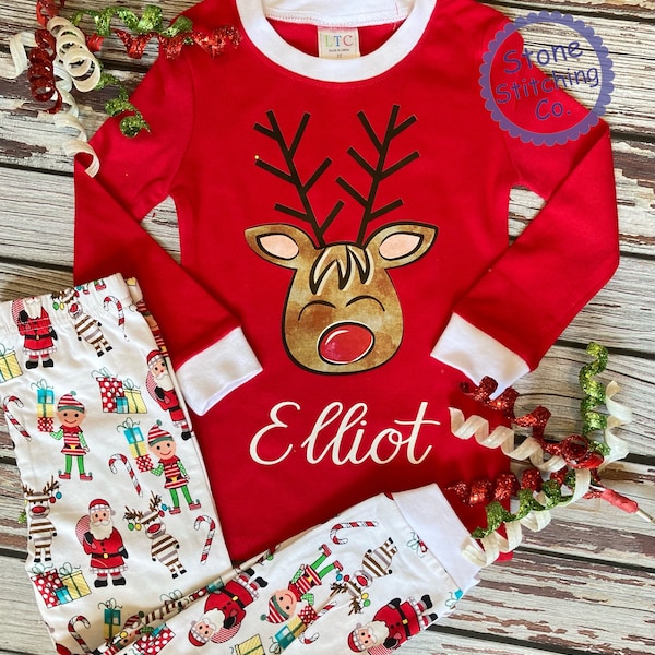 personalized Christmas pajamas, Christmas Pjs, reindeer pajamas, Christmas jammies, twin christmas pajamas, matching christmas pjs