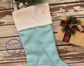 Blue Christmas stocking, first Christmas stocking, Baby's First Christmas, boy's Christmas stocking, blue glitter Christmas stocking