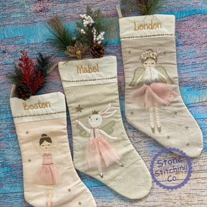 ballerina christmas stocking, little girl christmas stocking, bunny christmas stocking, angel christmas stocking, ballet stocking