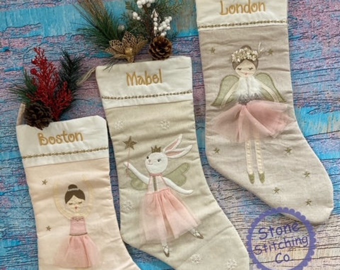 Ballerina Christmas Stocking, Little Girl Christmas Stocking, Bunny Christmas Stocking, Angel