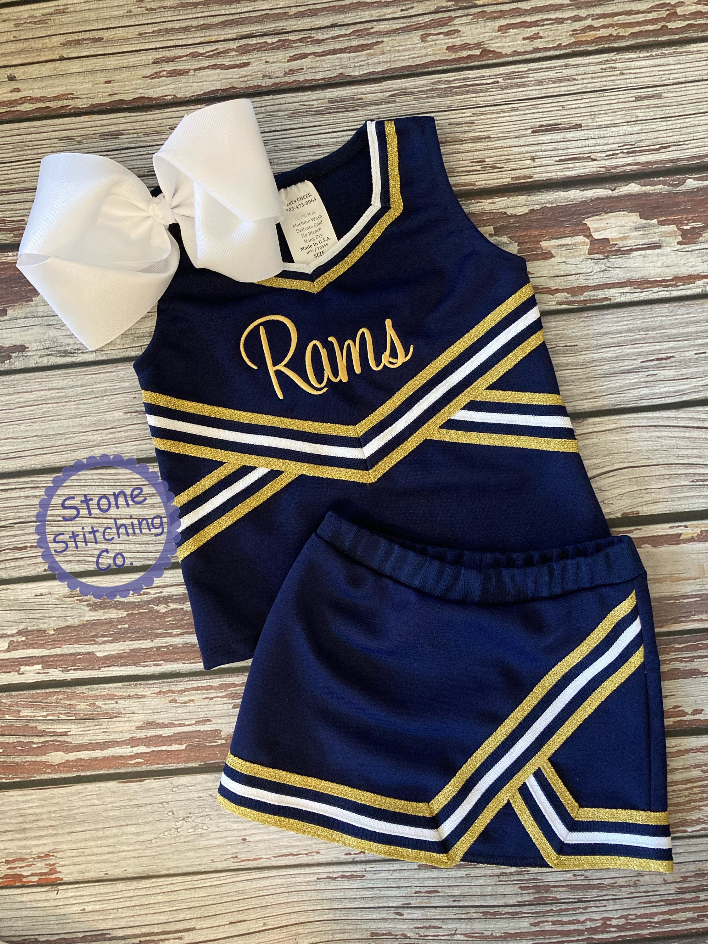 Navy and Gold Cheer Uniform Customized Cheerleading Uniform pic