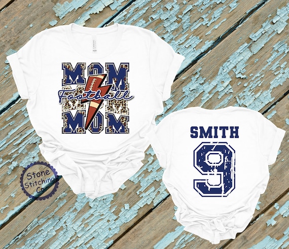 football mom t-shirt, personalized football mom shirt, football mom with number, bluefootball mom, leopard football mom shirt