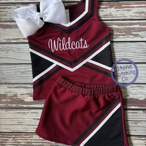 maroon & black cheer uniform, customized cheerleading uniform, girls cheer uniform, maroon and white cheer uniform, toddler cheer uniform image 2