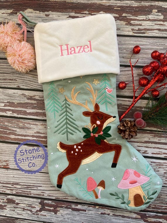 Personalized stocking, embroidered stocking, first Christmas stocking, Baby's First Christmas, reindeer stocking, girl stocking