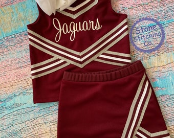 maroon & white cheer uniform, customized cheerleading uniform, girls cheer uniform, maroon and white cheer uniform, toddler cheer uniform