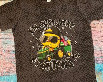 boy's easter shirt, here for the chicks easter shirt, tractor easter shirt, country easter shirt, funny easter shirt, toddler easter shirt