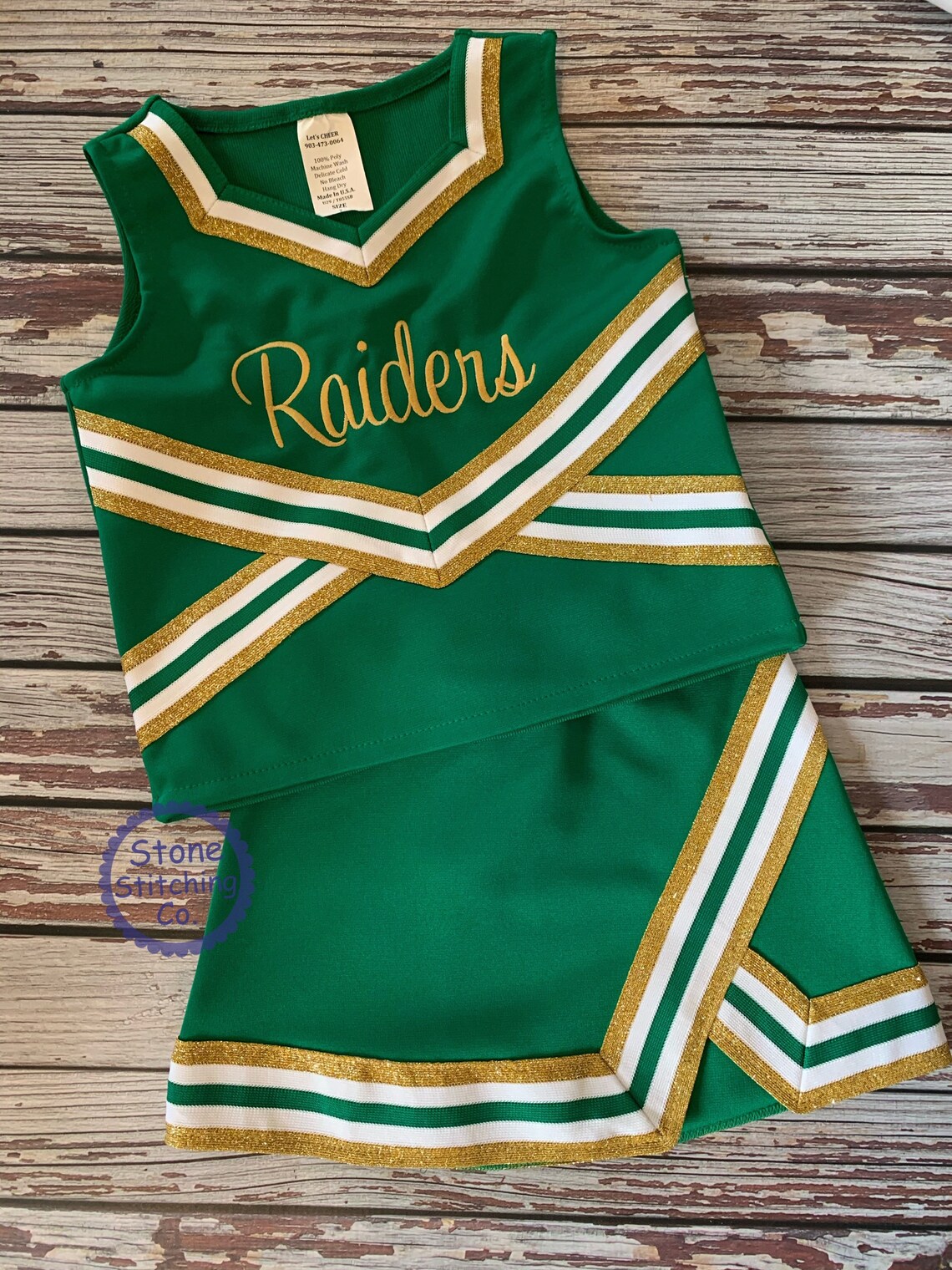 Kelly green & gold cheer uniform customized cheerleading Etsy