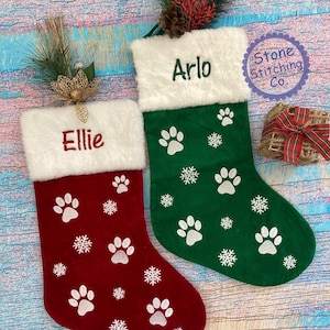 Personalized dog stocking, dog christmas stocking, monogrammed dog stocking, puppy stocking, dog bone stocking, red dog stocking