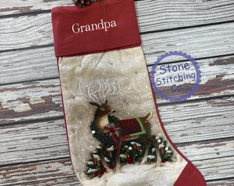Deer christmas stocking, first christmas stocking, little boy’s stocking, snowman stocking, cute deer christmas sock