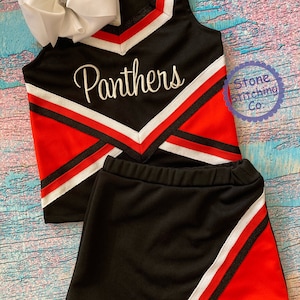 orange & black cheer uniform, customized cheerleading uniform, girls cheer uniform, orange cheer uniform, toddler cheer uniform