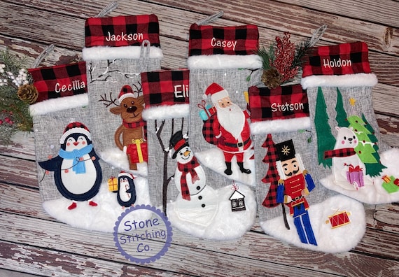nutcracker stocking set, family stocking set, kids stocking, santa stockings, snowman stockings, penguin stocking, polar bear stocking