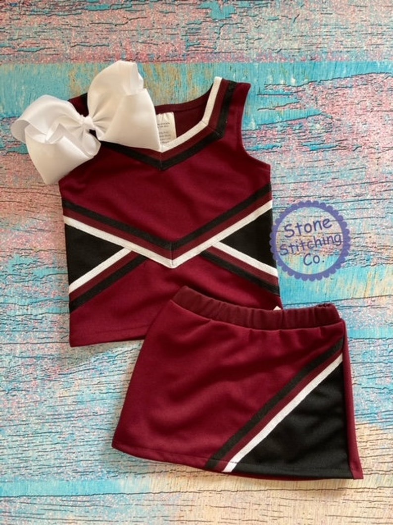 maroon & black cheer uniform, customized cheerleading uniform, girls cheer uniform, maroon and white cheer uniform, toddler cheer uniform image 3