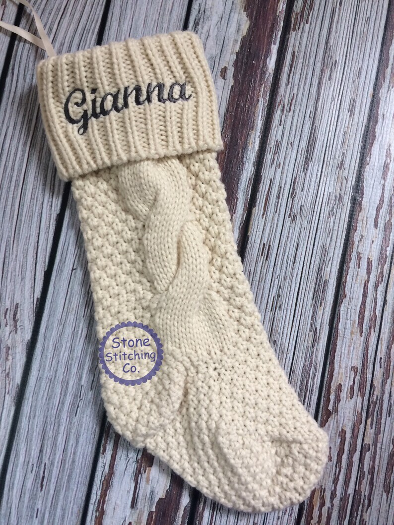 Personalized Stocking Embroidered Stocking White Cable Knit Etsy