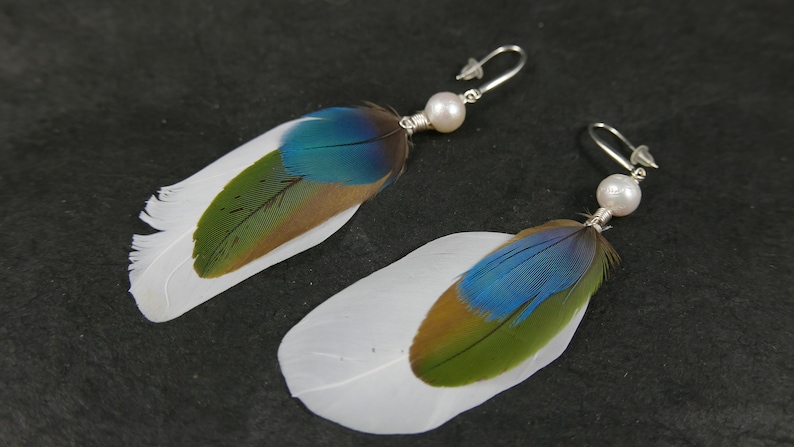 Pair of earrings in natural feathers