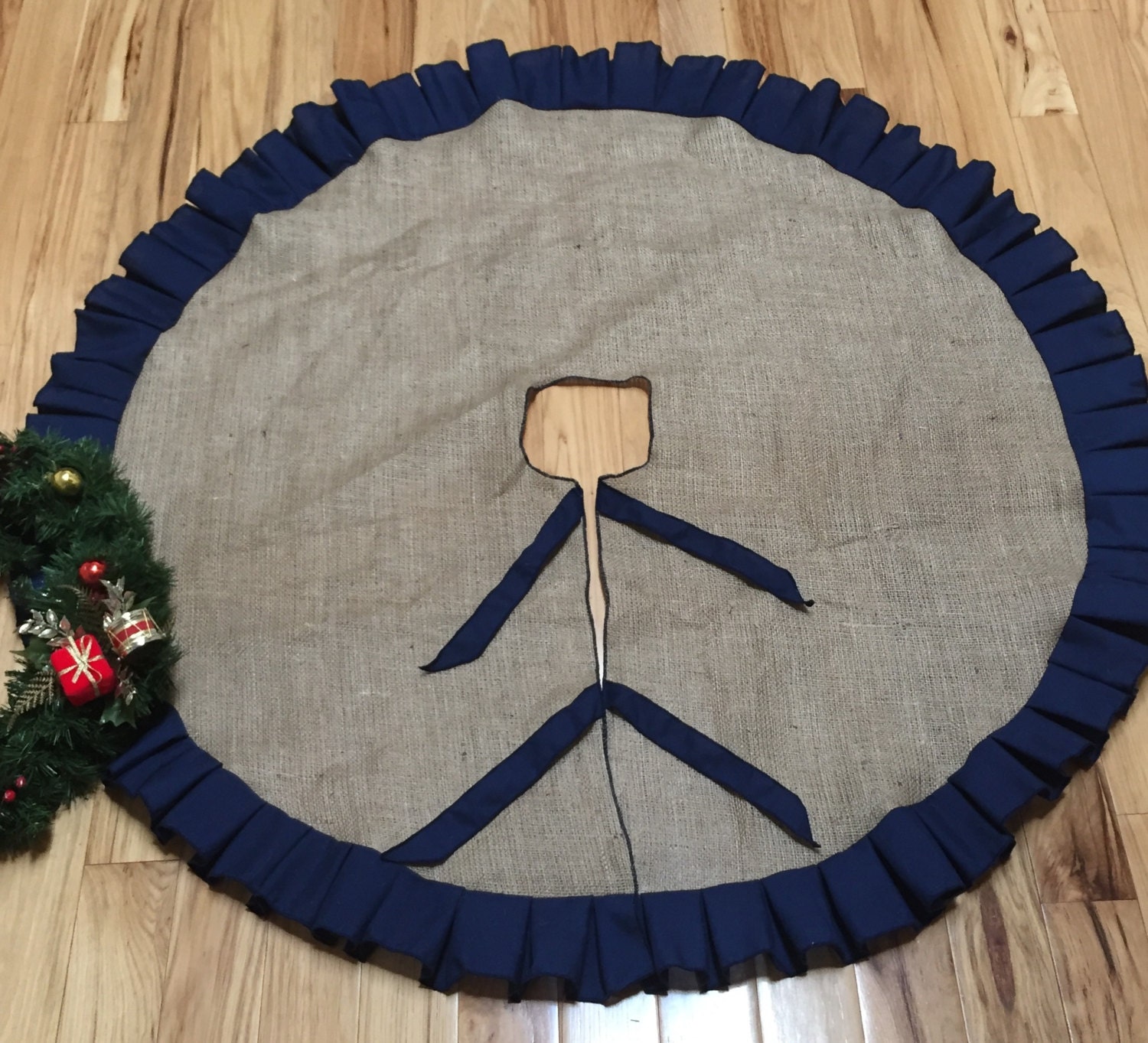 Burlap tree skirt with navy blue ruffles SELECT A SIZE No Etsy