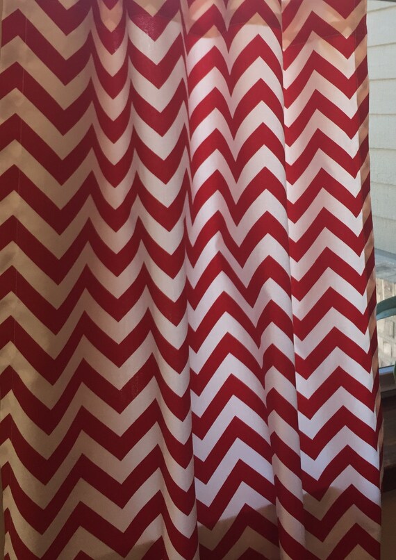 Red And White Chevron Panel Curtains 24 Width Choose Etsy