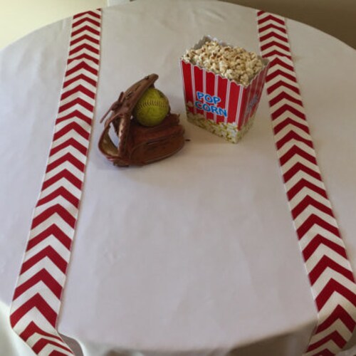 Baseball Party Themed Red and White Chevron Table Runners Set Etsy